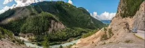 Green Water Prints: Panoramic view of highway in Banff National Park during summer time