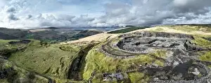 Panoramic view of a large open cast limestone quarry at Penwyllt in the Upper Swansea Valley in South Wales UK