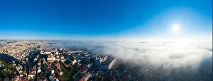 Panoramic view of Lisbon; old yellow rooftops in Portuguese capital