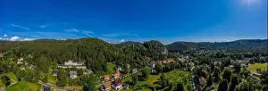 Monastery Ruin Prints: Panoramic view of Mount Oybin and the ruins of the monastery church and the castle