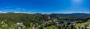 Monastery Ruin Prints: Panoramic view of Mount Oybin and the ruins of the monastery church and the castle