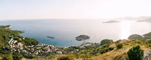 Old Fortress Prints: Panoramic view from the mountain to the island of Sveti Stefan in the Kotor Bay