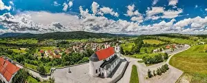Seisenberk Prints: Panoramic view Orthodox Church of Saint Mohorja in Fortunata in Zuzumberk ( Seisenberk ) Slovenia