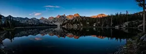 Panorama Peak Prints: Panoramic view of the reflection of the Sawtooth Mountains in the Alice Lake