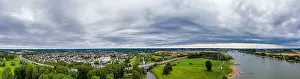 Expressway Prints: Panoramic view of the Rhine and the A1 motorway bridge near Leverkusen