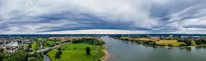 Moody Sky Prints: Panoramic view of the Rhine and the A1 motorway bridge near Leverkusen