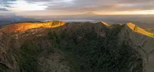 Panoramic view on Santiago crater in Nicaragua aerial drone view on sunset light