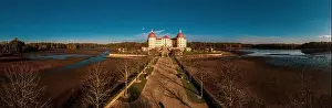 Panoramic view on Schloss Moritzburg, Germany. Drone photography