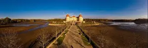 Panoramic view on Schloss Moritzburg, Germany. Drone photography