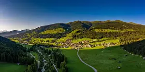 Helm Prints: Panoramic view of Sesto ( Sexten ) and Moss ( Moos ) in South Tyrol. Dronephotography