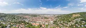 Red Brick Prints: Panoramic view of Stuttgart suburb near hills in Germany at summer noon