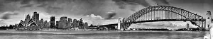 Pylon Prints: Panoramic view of Sydney cityscape at sunset across Harbour from Kirribilli