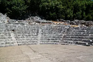 Albania Prints: Panoramic view to theatre ruins of ancient town of Butrint near Sarande, Albania