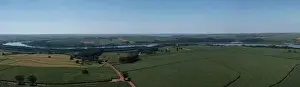 Beautiful View Prints: panoramic view of the Tiete River waterway with several plantations nearby