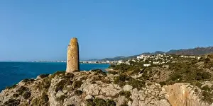 Panoramic View of Torre Colomera and the Mediterranean Sea in Oropesa del Mar, Spain