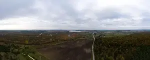 Panoramic view of Ukrainian fields and forests in Ternopil in autumn. new