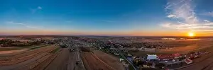 Back Lit Prints: panoramic view of the village of Lubomia in Poland. Drone photography