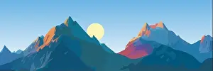 Mountain Panorama Prints: Panoramic views vector illustration of beautiful dark blue mountain landscape with sky