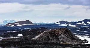 Panoramical view of Reeky lavas field in the geothermal valley Leirhnjukur, near Krafla volcano, Iceland. Landscape photography