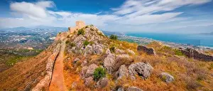Majestic Mountain Prints: Panoramoc summer view of historical place - Acrocorinth
