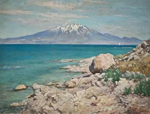 Armenia Prints: Panos Terlemezian - Lake Van and Mount Sipan from Ktoots Island (1915)