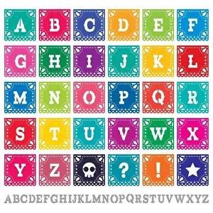 Day Of The Dead Prints: Papel Picado alphabet letters template vector set - Mexican paper design perfect party decoration