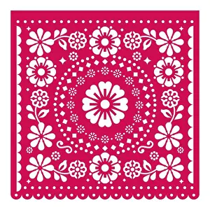 Folk Art Prints: Papel Picado vector square design wit flowers
