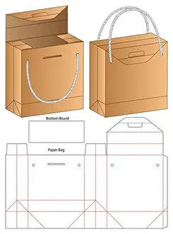 Drawer Prints: Paper Bag packaging die cut template design. 3d mock-up