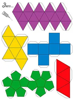 Maths Prints: Paper model template of the five platonic solids