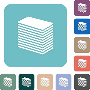 Printing Press Prints: Paper stack solid white flat icons on color rounded square backgrounds