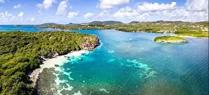 Anse Prints: Paradise beach and bay in Carribean archipelago in Antilles with transparent turquoise sea water and coral reefs