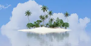 Far Away Prints: Paradise beach or island in the middle of the sea far away, 3d illustration rendering