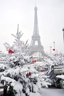Romance Prints: Paris, Eiffel tower, France, Winter Snow Storm