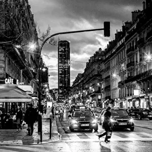 Pedestrians Prints: PARIS- FRANCE - RUE DE RENNES AND MONTPARNASSE TOWER AT LATE AFTERNOON - PARIS STREET - PARIS STREET PHOTOGRAPHY ©