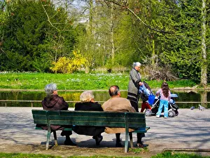 Pensioners Prints: Paris, France, seniors gathering Sitting