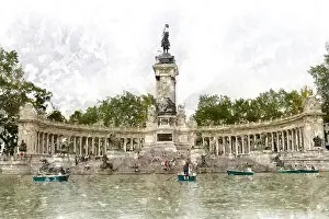 Rest Prints: Park Buen Retiro Madrid Retiro Park, Spain. Watercolor effect