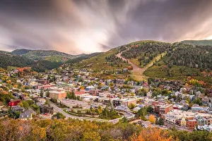 Park City, Utah, USA downtown in autumn at dusk