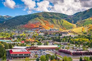 Park City, Utah, USA downtown in autumn at dusk
