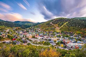 Park City, Utah, USA downtown in autumn at dusk
