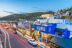 Park City, Utah, USA town skyline over Main Street at twilight