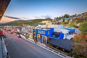 Park City, Utah, USA town skyline over Main Street at twilight