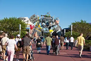 Disney Prints: Park guests enter Tomorrowland in the Magic Kingdom at Disney World, Kissimmee, Florida