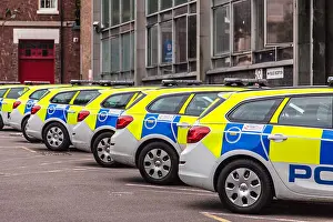 Cops Prints: Parked Police cars at a Police Station, England, UK