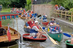 Kayaking Prints: Participants in Annual Dinghy Dawdle Approaching Newhouse Lock Montgomery Canal near Berriew Mid Wales
