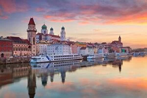 Images Dated 4th April 2016: Passau. Passau skyline during sunset, Bavaria, Germany