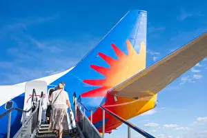 Bradford Prints: Passengers boarding Jet2.com flight at Leeds/Bradford airport. England. UK