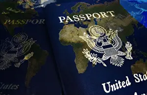 Citizenship Prints: US passports on map