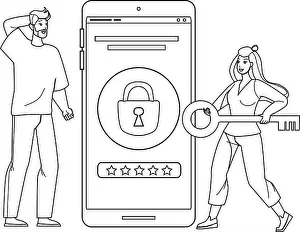 Hacker Prints: Password And Login Device Security System Black Line Pencil Drawing Vector