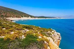 Patara yellow sand beach aerial panoramic view in Antalya Province, Turkey