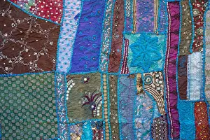 Shawl Prints: Detail patchwork carpet. Close up india